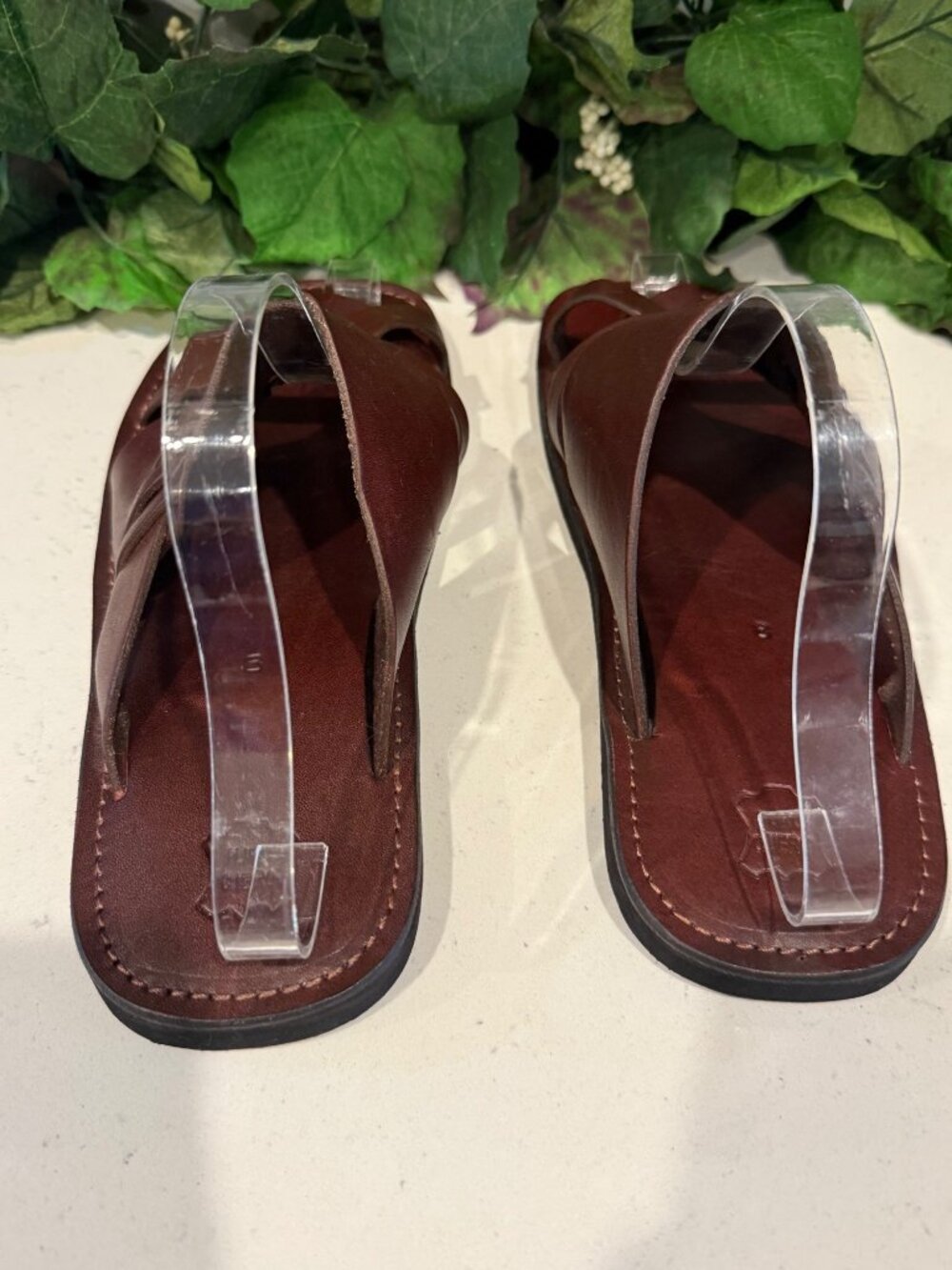 Handmade Brown Leather Sandals With Braided Strap Design For Men Size 8 - Picture 5 of 7